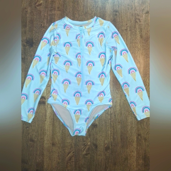 Tea Collection Long Sleeve Zip Rainbow Ice Cream Cone Girls Bathing Suit 12 - Picture 1 of 7
